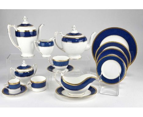 An extensive Coalport 'Athlone Blue' tea, coffee and dinner servicecomprising coffee pot, teapot, cream jug, sugar bowl and c