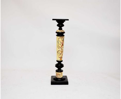 A pottery and ebonised torchere stand, circa 1900, possibly Austrian, the plain top on a knopped capital above a tapering ear