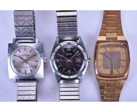 An Oris chromium-plated and stainless steel wristwatch, circa 1960, cal.715 7-jewel manual movement, the black dial with bato