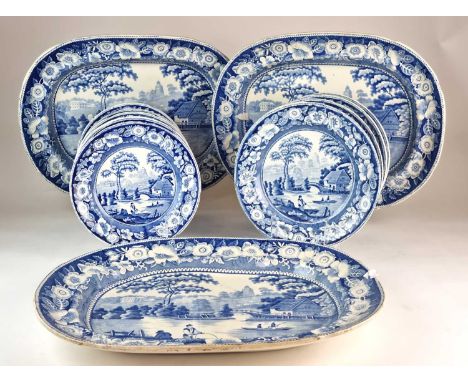 A partial Middlesborough Pottery, Yorkshire dinner service circa 1840transfer-printed in the 'Wild Rose' pattern, depicting N