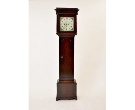 A George III oak longcase clock by Humphreys of Hartlepool, the hood with cavetto cornice above turned free standing columns 