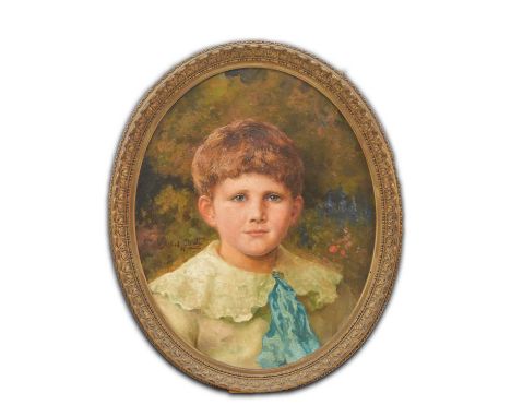 Alfred William Strutt (British, 1856-1924), half-portrait of a boy, wearing a broad collared shirt and turquoise neckerchief,
