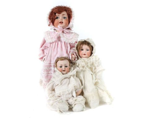 3 Porzellankopfpuppen1x gr. Puppe, Halsmarke: Heubach &amp; Köppelsdorf 342.6 1/Germay, Kurbelopf, Schlaf-Schelmenaugen, offe