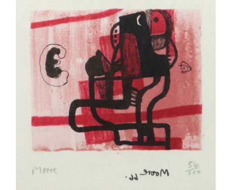 Moore, HenryCastleford 1898 - 1986 Much Hadam, Zeichner und Bildhauer. "Black figure on pink underground", abstrakte Figurenk