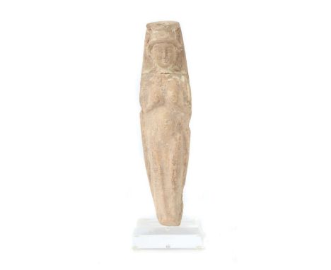 Terrakotta-IdolÄgypten, 2. Jh. v. Chr., auf Plexiglas-Sockel montiert, H (ohne Sockel): ca. 15,5 cm. Rest. Laut orig. Quittun