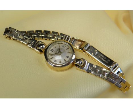 JAEGER LECOULTRE LADIES 9CT GOLD BRACELET WATCH, c. 1950s, Swiss manual wind movement with crown to back, champagne Arabic di