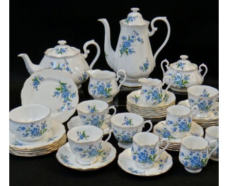 ROYAL ALBERT 'FORGET-ME-NOT' BONE CHINA TEA &amp; COFFEE SERVICE FOR SIX, comprising teapot, coffee pot, sucrier, slops bowl,