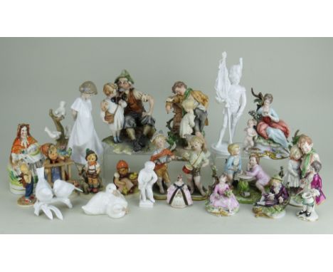 ASSORTED CHINA FIGURINES, including three Hummel figures, pair of continental child musicians, Berlin white child, Kaiser whi