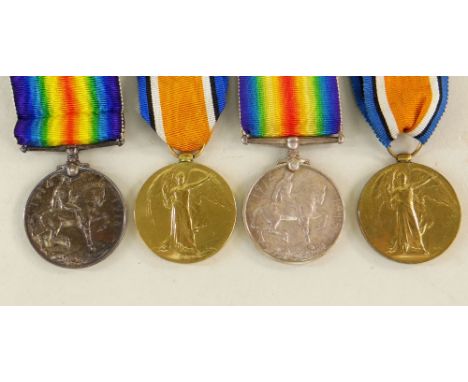 TWO WWI MEDAL GROUPS both comprising a British War medal and a Victory medal, one set engraved to '94664 Pte. W. V. Coates R.