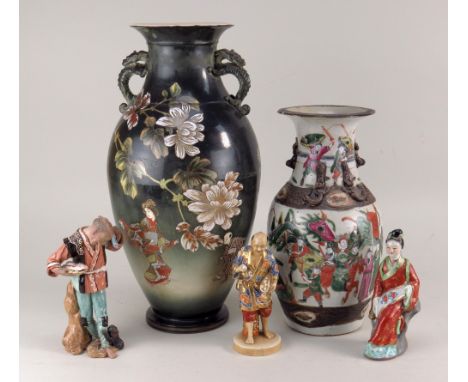 ASSORTED ASIAN CERAMICS, including Japanese Satsuma pottery oviform vase, 46cms h; Chinese crackleware vase, 33cms h; small J