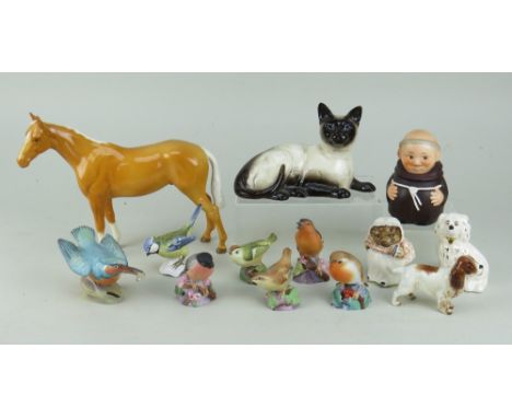 BESWICK &amp; ROYAL WORCESTER FIGURINES, including Beswick Siamese cat, Beswick 1484 palomino hunter, Beswick Mrs. Tiggy Wink