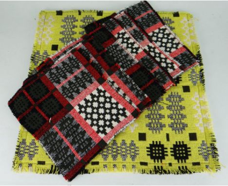 SIX WELSH TAPESTRY 'BLANKET' PLACEMATS, 23 x 30cms &amp; CUSHION COVER SIMILAR, 50 x 50cms (5)