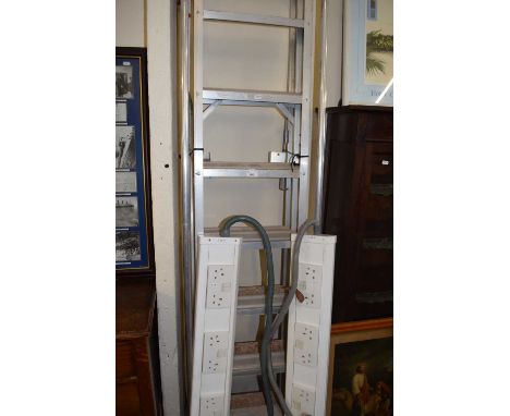Aluminium folding step ladder together with two multi gang double plug sockets