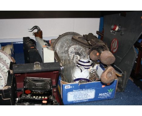 THREE CASED PORTABLE TYPEWRITERS, including a Corona 3, vintage golf bag and clubs, shoe cleaning box and brushes etc