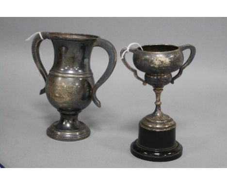 A GEORGE V SILVER TWIN HANDLED TROPHY CUP, of baluster form, engraved inscription 'THE WEAVER CHALLENGE CUP FOR HANDICAPPED S