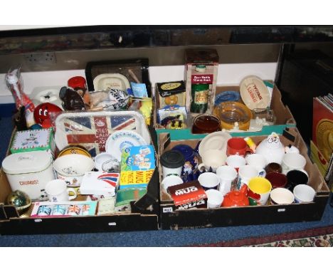 FOUR BOXES OF ADVERTISING AND BREWERIANA, including Guinness, Jack Daniels, M & M's, Tetley, Simpsons, Wallace & Gromit etc