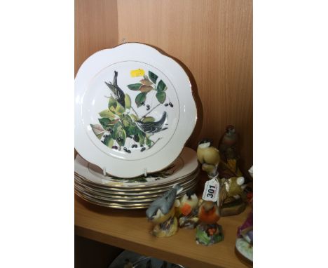 FIVE ROYAL WORCESTER BIRD FIGURES, 'Coal Tits', No.3376, 'Linnets', No.3365, 'Nuthatch', No.3334, 'Robin', No.3197 and 'Marsh