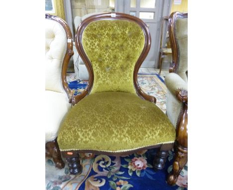 A VICTORIAN BUTTON BACK BEDROOM CHAIR, with green upholstery