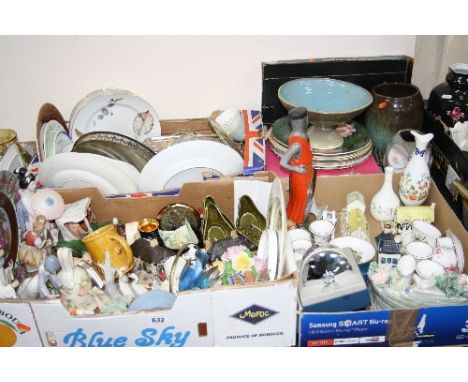 THREE BOXES OF CERAMICS AND GLASSWARES, including Royal Worcester, Coalport, together with collectors plates and Studio ceram