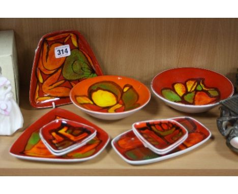 POOLE POTTERY, nine trinkets and bowls, Delphis pattern, shape Nos.81, 56, 41 and 361