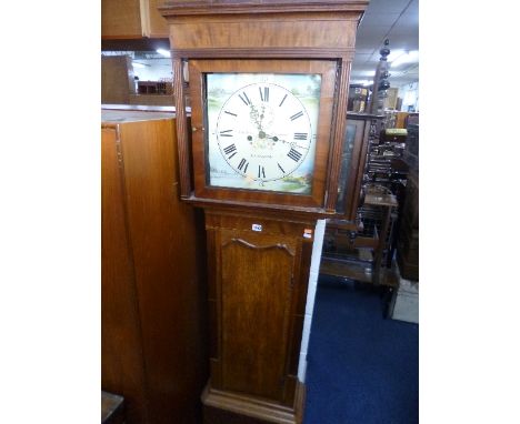 A 19TH CENTURY OAK AND MAHOGANY LONGCASE CLOCK, eight day movement, square re-painted face marked Walker and Finnemore, Birmi