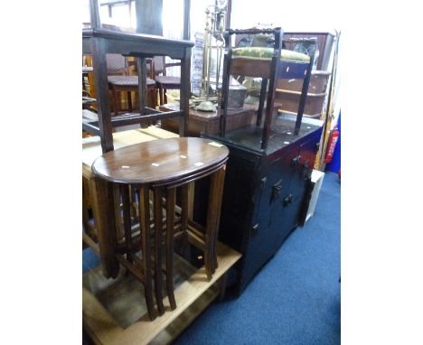 A MAHOGANY NEST OF THREE OVAL TABLES, and a piano stool (2)