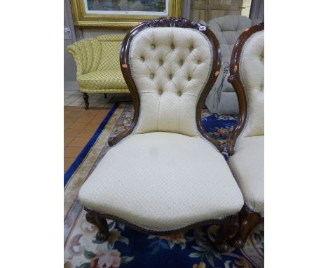 A VICTORIAN BUTTON BACK BEDROOM CHAIR, with cream upholstery