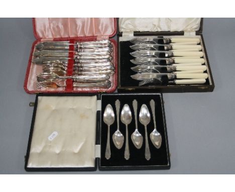 THREE BOXES OF FLATWARE, to include H M silver set of grapefruit spoons