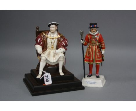 A WEDGWOOD LIMITED EDITION FIGURE, 'Henry VIII', 2294/4500, on wooden plinth, together with Goebel 'Chief Yeoman Warder Tower