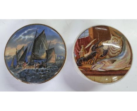 Two Victorian ceramic pots with transfer printed pot lids (2) 