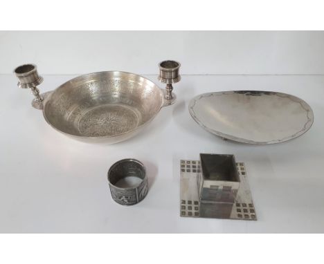 LAKELAND RURAL INDUSTRIES BORROWDALE HAND BEATEN STAINLESS STEEL DISH together with RENNIE MACKINTOSH square toothpick holder