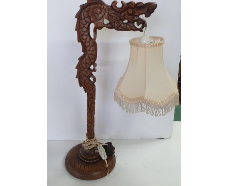 Stunning quality 20thC Chinese wood carving of a dragon (64 cm high) now converted to a lamp 