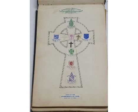 Rare Victorian scrap-book filled with cutout miniature coat of arms made into patterns etc in leather tooled album 