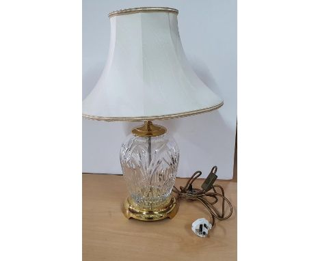 Modern, high quality, Waterford crystal cut-glass table lamp with cream shade