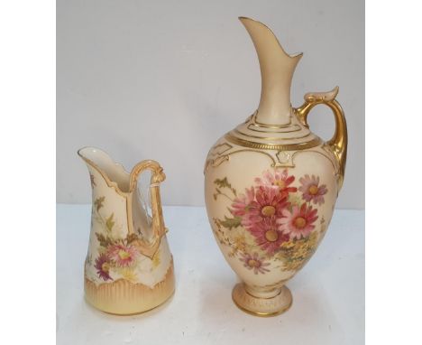 Royal Worcester blush ivory ewer & jug (2)Ewer measures 24 cm tall, the jug 14 cm tall 