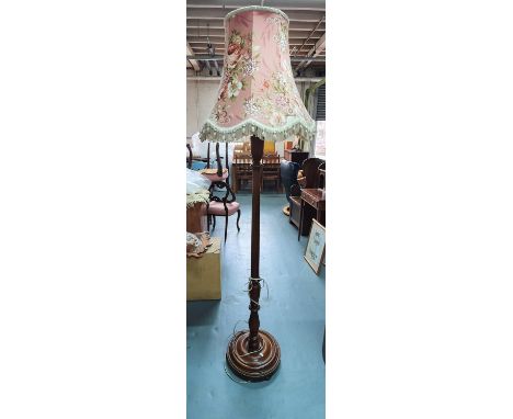 Mid 20thC turned wooden floor lamp,157 cm tall 