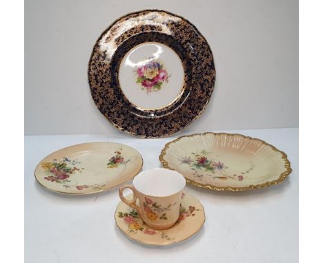 Three Royal Worcester plates including one signed W Hales together with a Royal Worcester cup &amp; saucer (5)