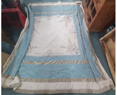 Fine quality Edwardian embroidered double bed spread,250 x 260 cmPlease note there are a few small areas of white paint on th