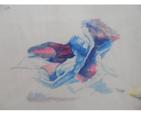 Joseph SMEDLEY (1923-2016) 1954 watercolour portrait of seated boy in blue, signed, in fine thin ebonised wood frame,The w/c 