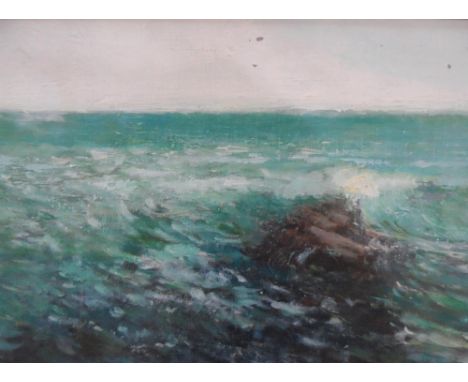 Unsigned, later 20thC British modern school oil on board, "Extensive seascape" in gilt frame,The oil measures 27 x 39 cm 