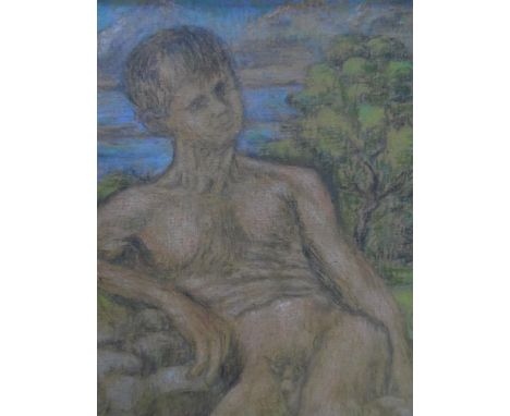 Joseph SMEDLEY (1923-2016) crayon portrait of naked boy, signed, in fine thin wood frame,The portrait measures 29 x 25 cm 