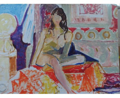 Large Peter COLLINS (1923-2001) oil sketch "Seated female nude" in fine gilt frame, studio stamped,The painting measures 50 x