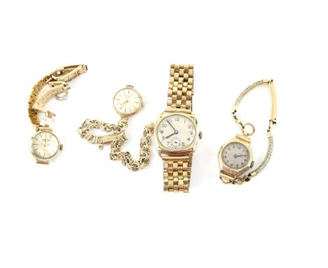 Stolkace gold wristwatch with manual wind movement and unsigned dial, a stolkace wristwatch in an oval case and two Rotary In