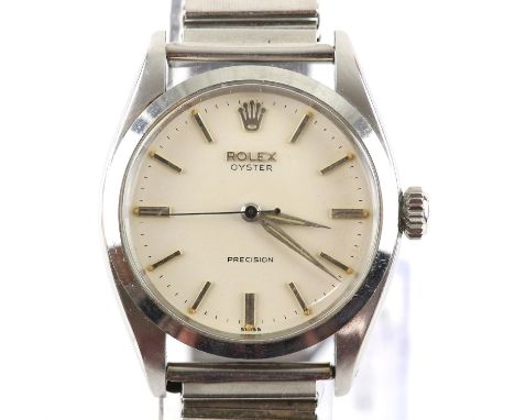 Rolex, Oyster Precision wristwatch, reference 6422, in stainless steel, signed white dial with silvered baton hour markers, c