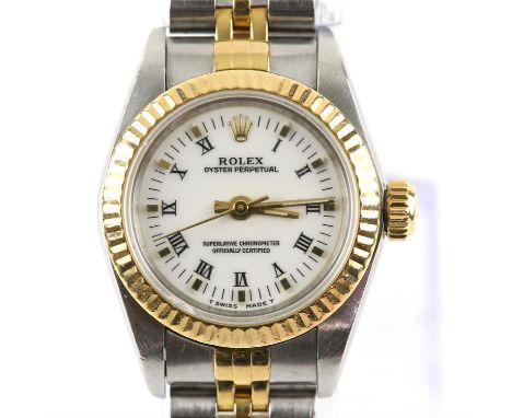 Rolex, Oyster perpetual watch, reference 67193, bi colour, stainless steel and yellow gold, with gold fluted bezel, signed wh