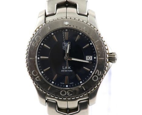 Tag Heuer Link watch, stainless steel wristwatch, the dial is signed with baton hour markers, a date at three, fitted with an