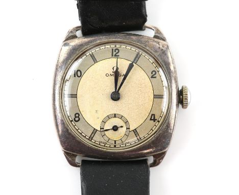 Omega, silver cased wristwatch, signed dial with silvered chapter ring with Arabic numeral hour markers, subsidiary seconds d