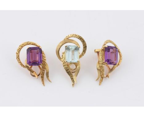 Pair of amethyst clip on earrings, rectangular square cut amethysts, with an estimated weight of 3.67 carats and 3.52 carats,