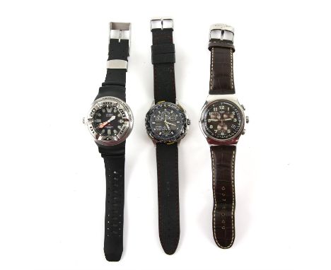 Citizen watch, a left handed professional divers 300m wristwatch, unidirectional bezel, lume pot hour markers, date at three,