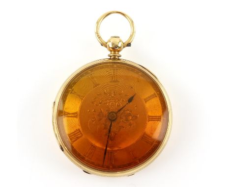 John Mason open faced pocket watch, ornate gilt dial with Roman numerals and minute markers, mechanical movement signed John 